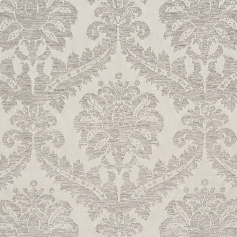 Crawford Damask Platinum 75150 by Schumacher Fabric RELAXED GLAMOUR See Sample ITALY - </p><p>Repeat: Horizontal: 27 1/2" (70CM) and Vertical: 34 1/2" (88CM) 54 1/2" (138CM) - Fabric Carolina -