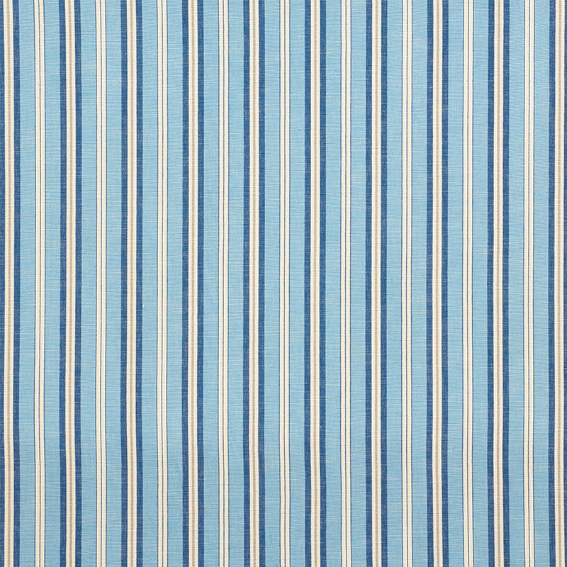 Lewis Stripe Blue 75503 by Schumacher Designer Fabric New-Traditional 67% Cotton, 19% Viscose, 14% Linen Martindale 33,000 Horizontal: 3.75 and Vertical: - 59.75 - Swanky Fabrics -