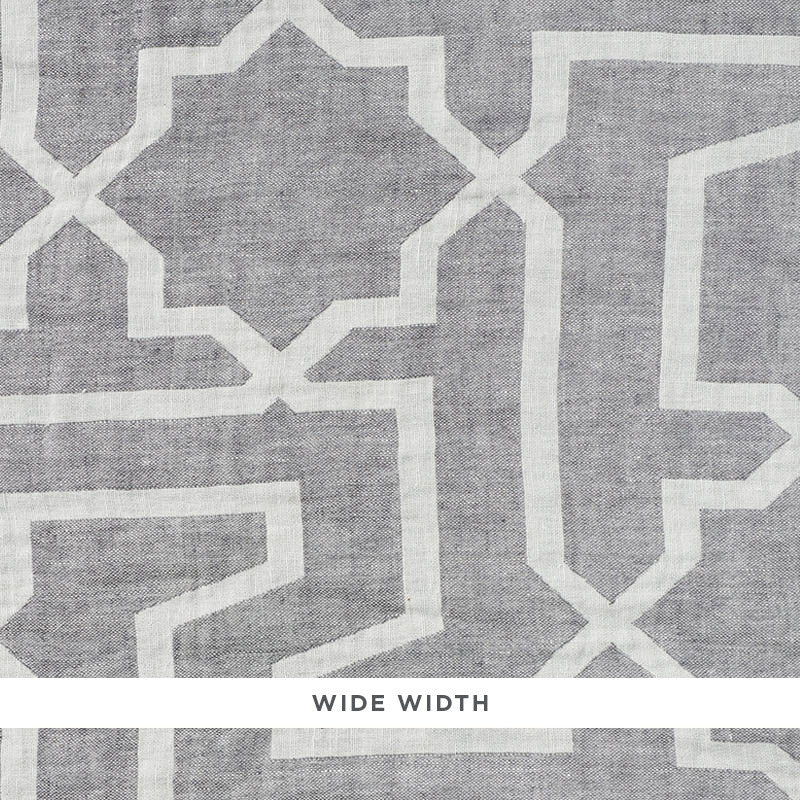Arabesque Maze Sheer Grey 75870 by Schumacher Fabric Schumacher Fabric Arabesque Maze Sheer Grey 75870Fabric LINEN 100% SPAIN </p><p>Repeat: H: HORZ. 14 7/8" (38CM) , V: VERT. 17 3/4" (45CM) 116.5 - Fabric Carolina -