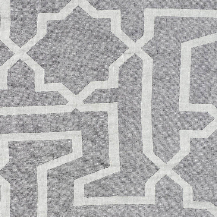 Arabesque Maze Sheer Grey 75870 by Schumacher Fabric PATTERNED SHEERS & CASEMENTS See Sample SPAIN - </p><p>Repeat: Horizontal: 14 7/8" (38CM) and Vertical: 17 3/4" (45CM) 116 1/2" (296CM) - Fabric Carolina -