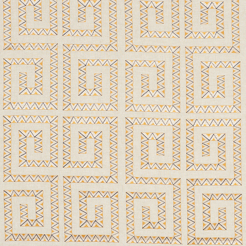 Prado Embroidery Saffron 76071 by Schumacher Fabric CLUB CAVALIER LINEN 85% VISCOSE 15% INDIA </p><p>Repeat: Horizontal: 12" (30CM) and Vertical: 14 1/2" (37CM) 52 - Fabric Carolina -