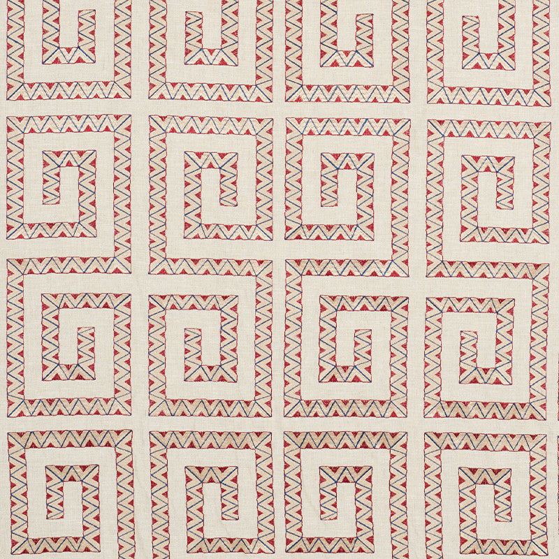 Prado Embroidery Red 76072 by Schumacher Fabric Schumacher Fabric Prado Embroidery Red 76072Fabric LINEN 85% INDIA </p><p>Repeat: H: HORZ. 12" (30CM) , V: VERT. 14 1/2" (37CM) 52 - Fabric Carolina -