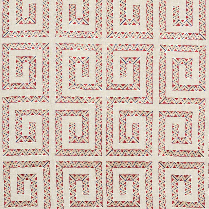 Prado Embroidery Red 76072 by Schumacher Designer Fabric CLUB CAVALIER LINEN 85% VISCOSE 15% INDIA </p><p>Repeat: Horizontal: 12" (30CM) and Vertical: 14 1/2" (37CM) 52 - Swanky Fabrics -