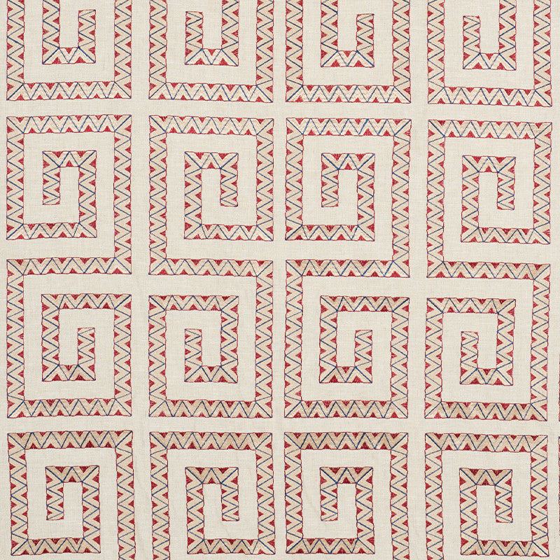 Prado Embroidery Red 76072 by Schumacher Fabric CLUB CAVALIER LINEN 85% VISCOSE 15% INDIA </p><p>Repeat: Horizontal: 12" (30CM) and Vertical: 14 1/2" (37CM) 52 - Fabric Carolina -