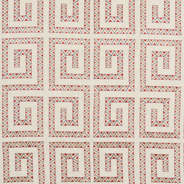 Prado Embroidery Red 76072 by Schumacher Fabric CLUB CAVALIER LINEN 85% VISCOSE 15% INDIA </p><p>Repeat: Horizontal: 12" (30CM) and Vertical: 14 1/2" (37CM) 52 - Fabric Carolina -