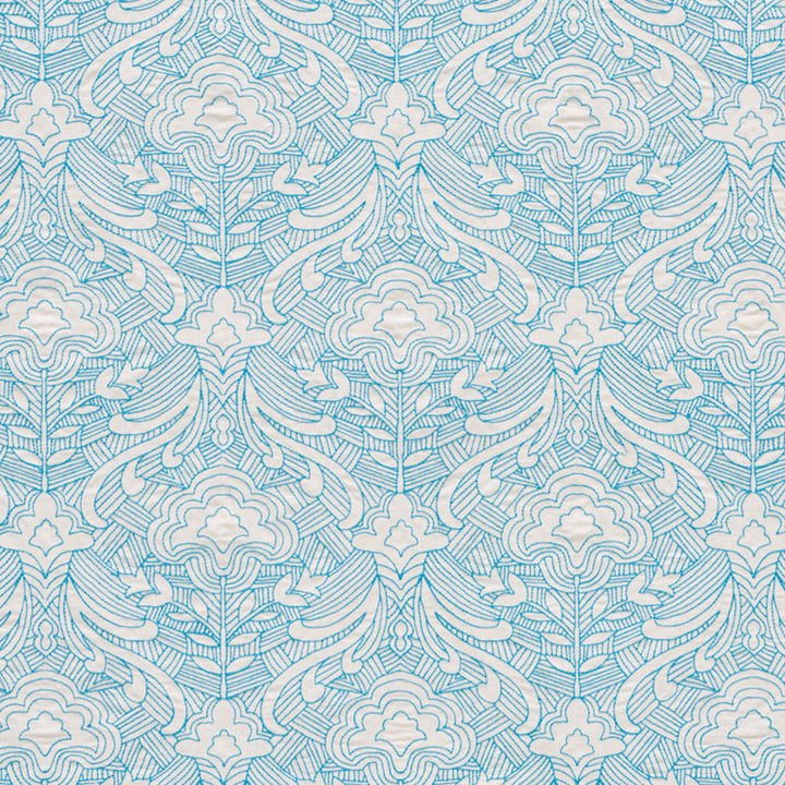 Hendrix Embroidery Blue 76160 by Schumacher Fabric Free-Spirit 39% Linen, 35% Polyester, 26% Cotton - Horizontal: 12.875 and Vertical: 14.5 51 - Fabric Carolina -