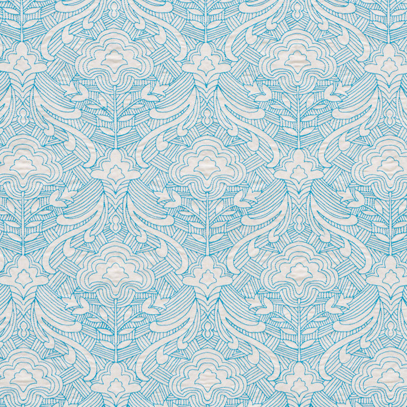 Hendrix Embroidery Blue 76160 by Schumacher Fabric Schumacher Fabric Hendrix Embroidery Blue 76160Fabric LINEN 39% INDIA </p><p>Repeat: H: HORZ. 12 7/8" (33CM) , V: VERT. 14 1/2" (37CM) 51 - Fabric Carolina -