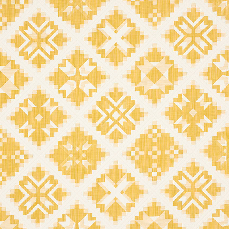 Tristan Patchwork Yellow 76762 by Schumacher Fabric FOLK ART See Sample ITALY - </p><p>Repeat: Horizontal: 13 1/2" (34CM) and Vertical: 13 1/2" (34CM) 53 1/4" (135CM) - Fabric Carolina -