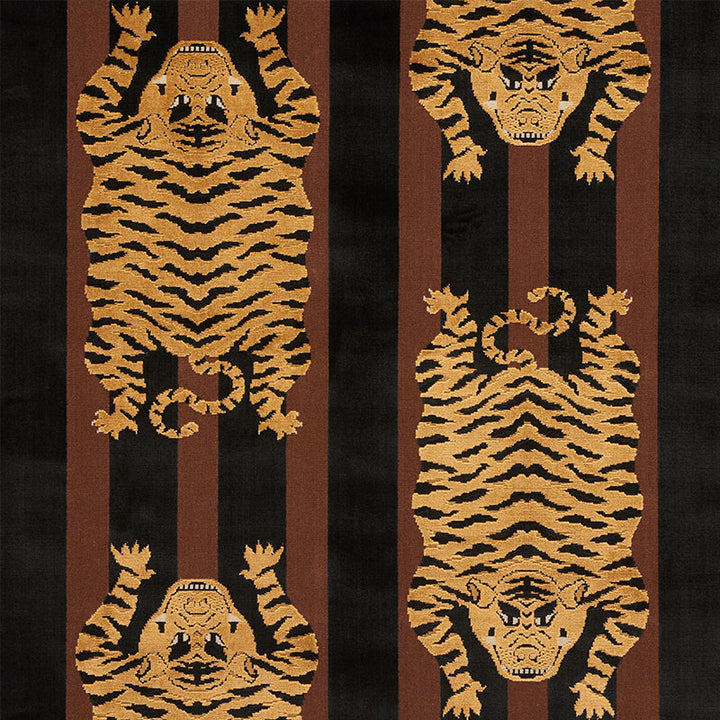 Jokhang Tiger Velvet Brown & Black 77232 by Schumacher Fabric JOHNSON HARTIG FOR LIBERTINE See Sample BELGIUM MEDIUM DURABILITY </p><p>Repeat: Horizontal: 27" (69CM) and Vertical: 22" (56CM) 53 1/2" 136CM - Fabric Carolina -