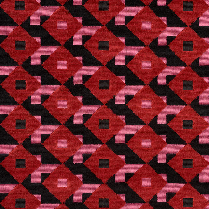Dazzle Ship Velvet Pink & Black 77240 by Schumacher Fabric JOHNSON HARTIG FOR LIBERTINE POLYESTER 87% COTTON 13% BELGIUM </p><p>Repeat: Horizontal: 5 1/2" (14CM) and Vertical: 2 1/2" (6CM) 53.5 - Fabric Carolina -