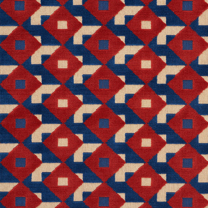 Dazzle Ship Velvet Blue & Red 77241 by Schumacher Fabric Schumacher Fabric Dazzle Ship Velvet Blue & Red 77241Fabric POLYESTER 87% BELGIUM </p><p>Repeat: H: HORZ. 5 1/2" (14CM) , V: VERT. 2 1/2" (6CM) 53.5 - Fabric Carolina -