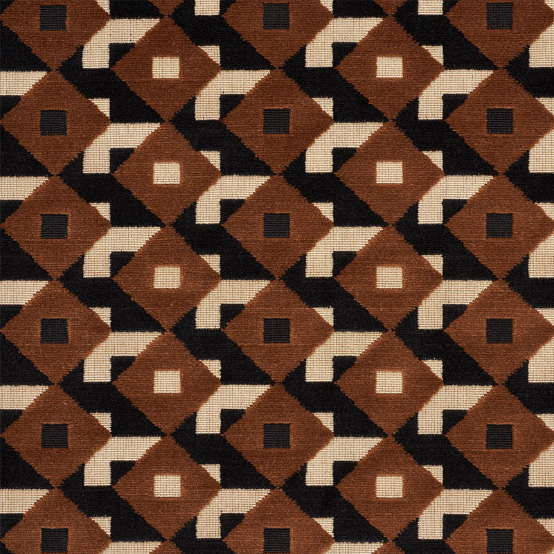 Dazzle Ship Velvet Brown & Black 77242 by Schumacher Fabric JOHNSON HARTIG FOR LIBERTINE See Sample BELGIUM MEDIUM DURABILITY </p><p>Repeat: Horizontal: 5 1/2" (14CM) and Vertical: 2 1/2" (6CM) 53 1/2" 136CM - Fabric Carolina -