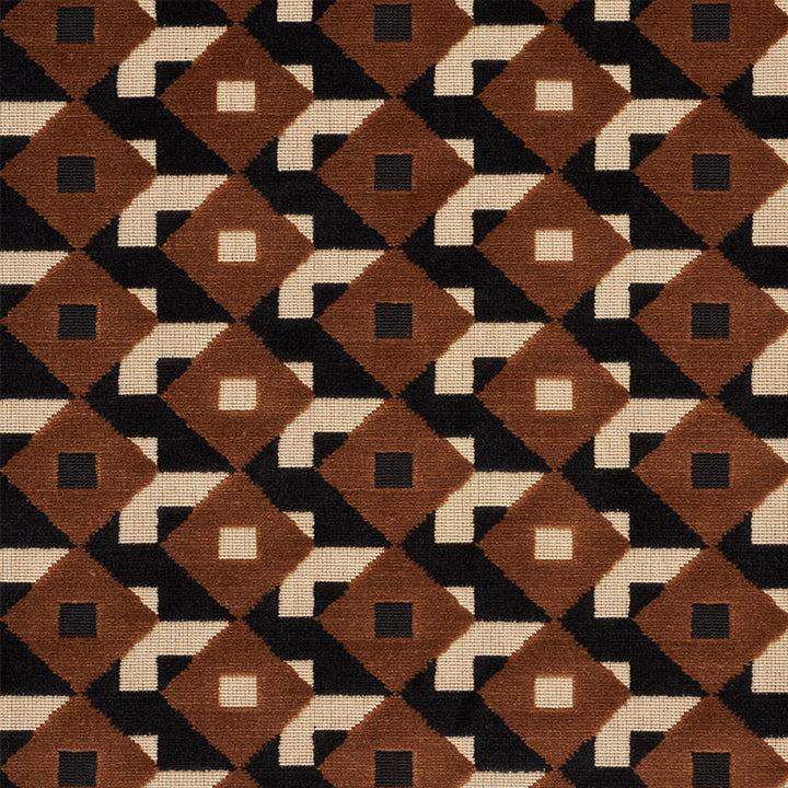 Dazzle Ship Velvet Brown & Black 77242 by Schumacher Fabric JOHNSON HARTIG FOR LIBERTINE See Sample BELGIUM MEDIUM DURABILITY </p><p>Repeat: Horizontal: 5 1/2" (14CM) and Vertical: 2 1/2" (6CM) 53 1/2" 136CM - Fabric Carolina -
