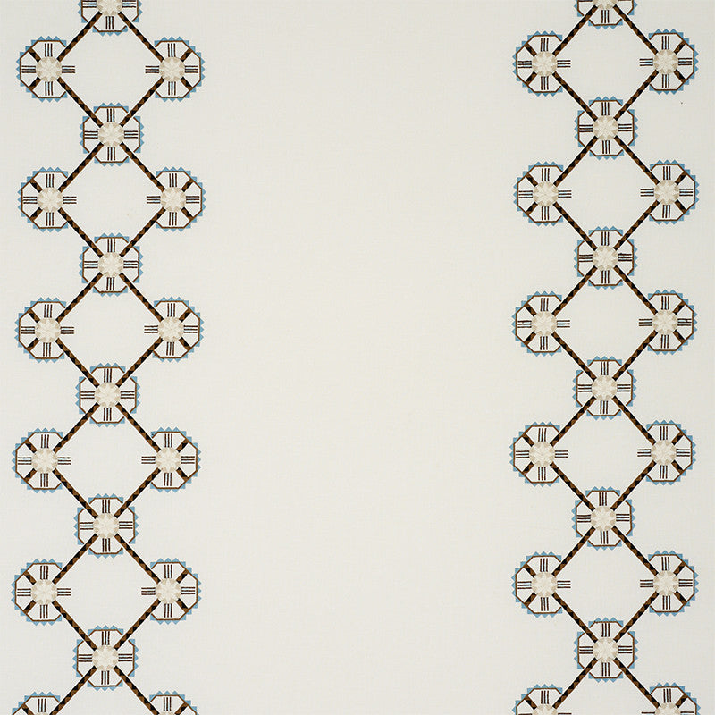 Chamizal Embroidery Neutral & Sky 77600 by Schumacher Designer Fabric TRUE WEST See Sample INDIA - </p><p>Repeat: Horizontal: 28 1/2" (72CM) and Vertical: 7 1/2" (19CM) 55" (140CM) - Swanky Fabrics -