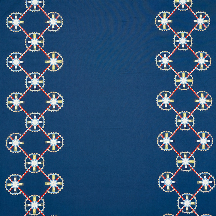 Chamizal Embroidery Blue & Red 77601 by Schumacher Fabric TRUE WEST See Sample INDIA - </p><p>Repeat: Horizontal: 28 1/2" (72CM) and Vertical: 7 1/2" (19CM) 55" (140CM) - Fabric Carolina -