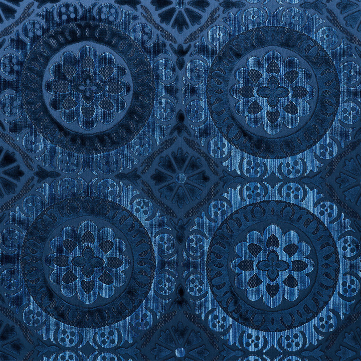 Suzani Strie Velvet Sapphire 77640 by Schumacher Fabric CUT & PATTERNED VELVETS VISCOSE 60% COTTON 40% INDIA </p><p>Repeat: Horizontal: 13 1/2" (34CM) and Vertical: 12 3/4" (32CM) 54.25 - Fabric Carolina -