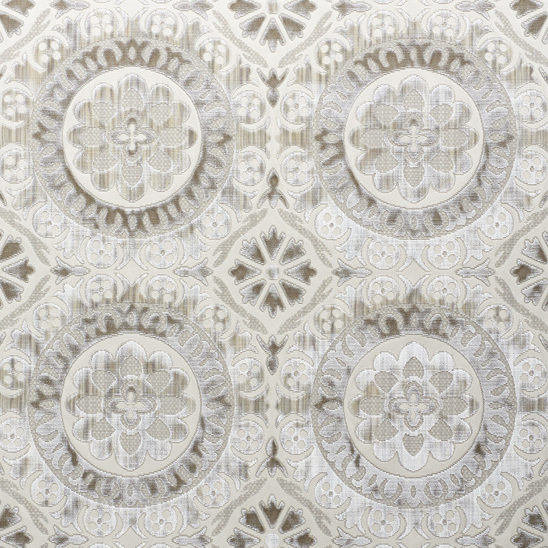 Suzani Strie Velvet Pearl 77642 by Schumacher Fabric CUT & PATTERNED VELVETS See Sample INDIA - </p><p>Repeat: Horizontal: 13 1/2" (34CM) and Vertical: 12 3/4" (32CM) 54 1/4" (138CM) - Fabric Carolina -