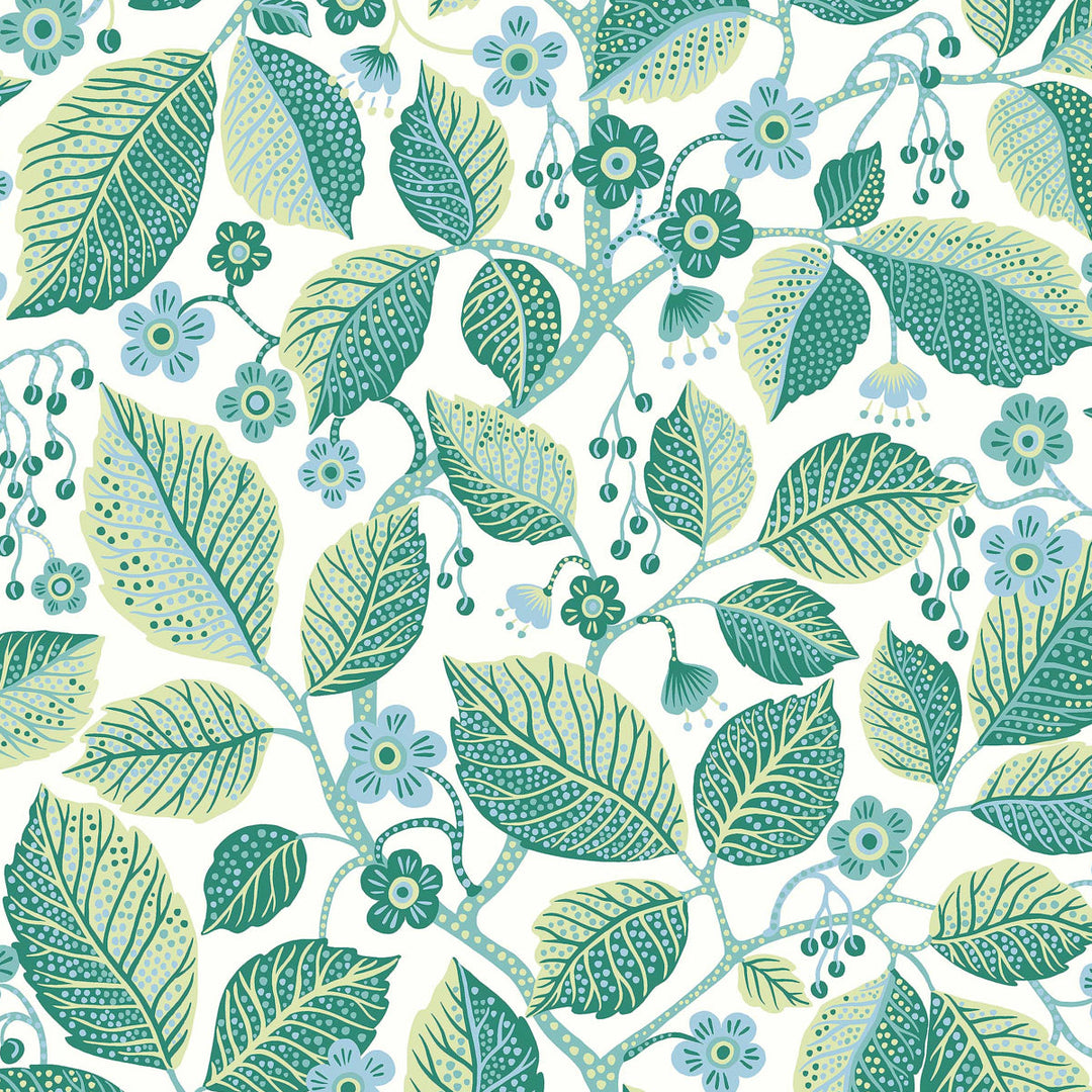 Elm Tree - Blue And Green by Schumacher Wallcovering