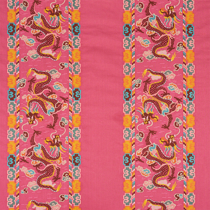 Lotan Dragon Embroidery Pink 78092 by Schumacher Fabric FIRE BREATHER LINEN 65% POLYESTER 35% INDIA </p><p>Repeat: Horizontal: 26 1/2" (67CM) and Vertical: 30" (76CM) 58.5 - Fabric Carolina -
