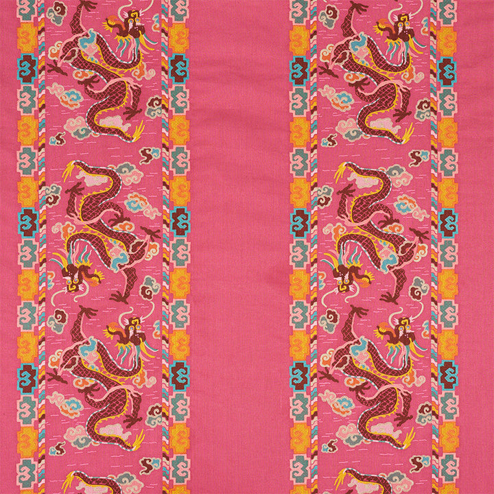 Lotan Dragon Embroidery Pink 78092 by Schumacher Designer Fabric FIRE BREATHER See Sample INDIA - </p><p>Repeat: Horizontal: 26 1/2" (67CM) and Vertical: 30" (76CM) 58 1/2" (149CM) - Swanky Fabrics -