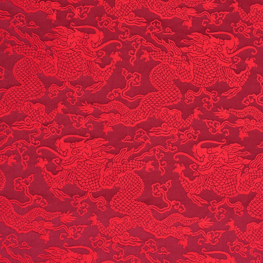 Ruan Dragon Damask Garnet 78101 by Schumacher Designer Fabric FIRE BREATHER COTTON 70% SILK 30% ITALY </p><p>Repeat: Horizontal: 13" (33CM) and Vertical: 20 7/8" (53CM) 57.75 - Swanky Fabrics -