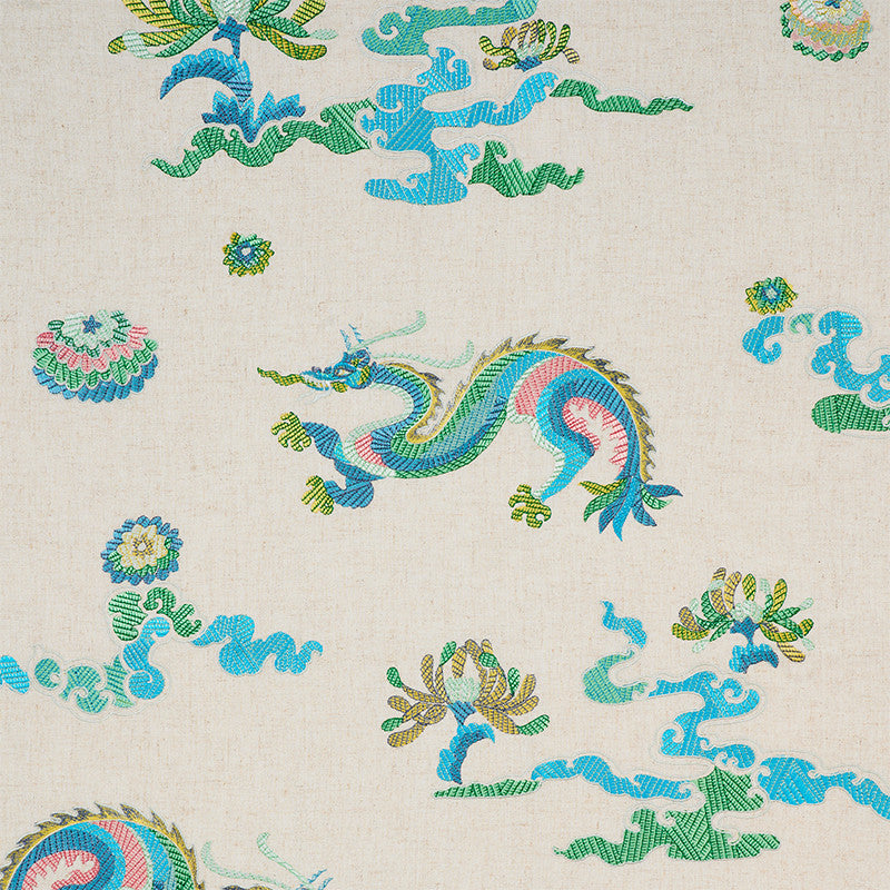 Hanlun Dragon Embroidery Natural 78110 by Schumacher Fabric FIRE BREATHER LINEN 80% VISCOSE 14% INDIA </p><p>Repeat: Horizontal: 52 1/4" (133CM) and Vertical: 30 1/4" (77CM) 52.25 - Fabric Carolina -