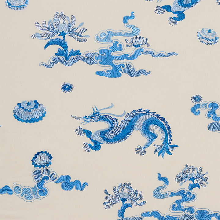 Hanlun Dragon Embroidery Porcelain 78111 by Schumacher Fabric FIRE BREATHER See Sample INDIA - </p><p>Repeat: Horizontal: 52 1/4" (133CM) and Vertical: 30 1/4" (77CM) 52 1/4" (133CM) - Fabric Carolina -