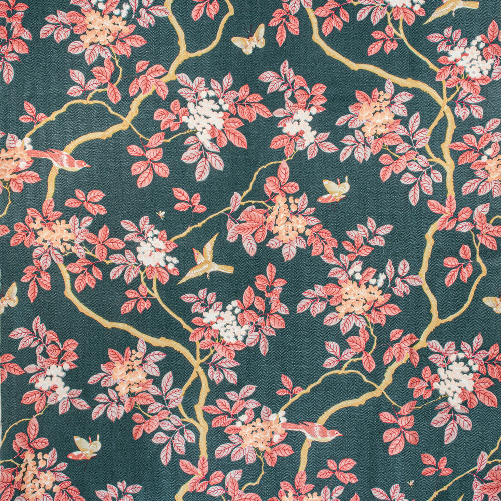 7814-10 Birds And Butterfly Herringbone Nightfall by Bassett Mcnab Fabric BASSETT MCNAB ORIGINS 100%LIN USA Horizontal: 48 and Vertical: 49 48 in - Fabric Carolina -