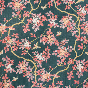 7814-10 Birds And Butterfly Herringbone Nightfall by Bassett Mcnab Fabric