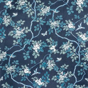 7814-44 Birds And Butterfly Herringbone Riptide by Bassett Mcnab Fabric