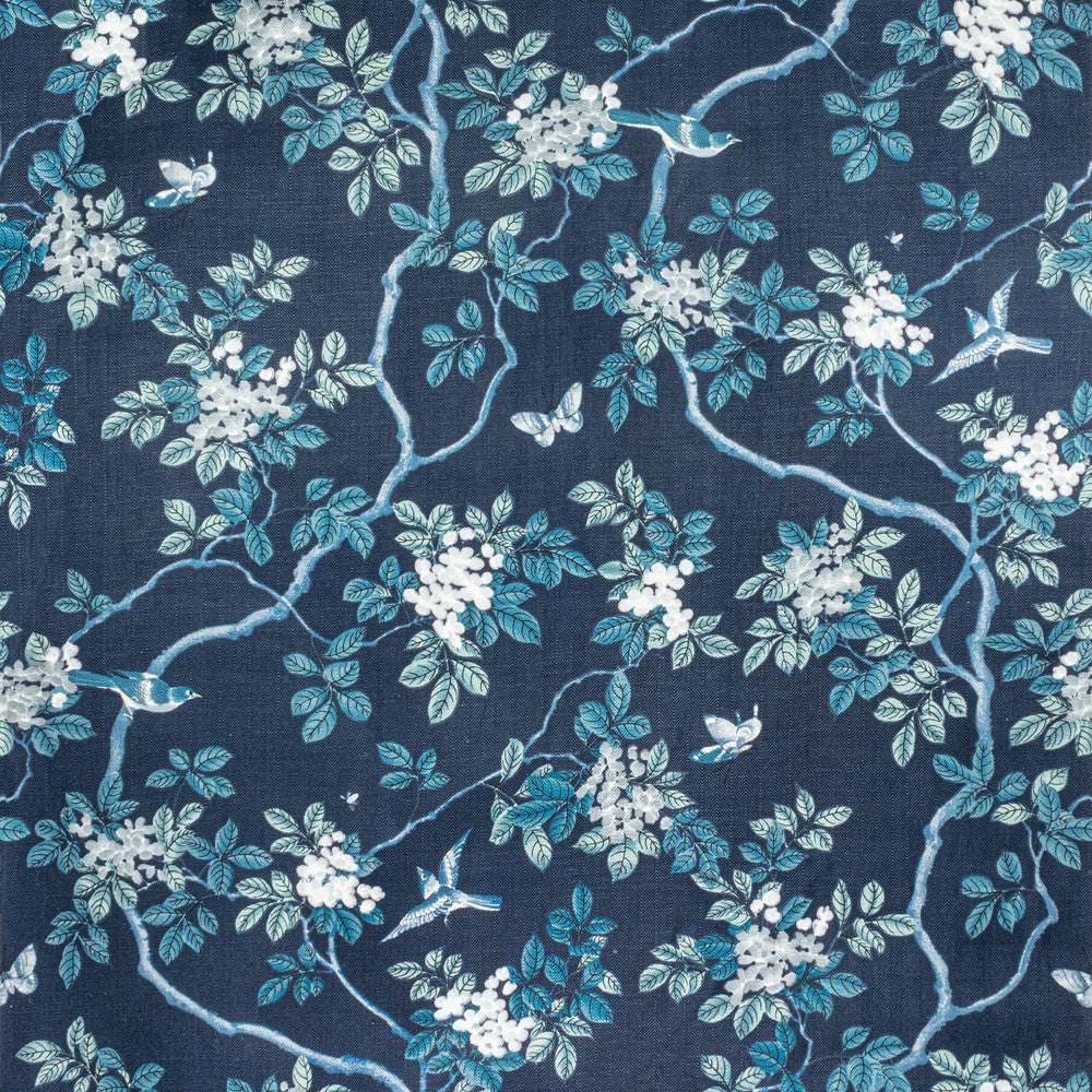 7814-44 Birds And Butterfly Herringbone Riptide by Bassett Mcnab Designer Fabric BASSETT MCNAB ORIGINS 100%LIN USA WYZENBEEK 15 000 DOUBLE RUB WEAR TEST (HEAVY DUTY) Horizontal: 48.000 and Vertical: 49.000 48 in - Swanky Fabrics -