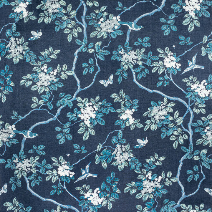 7814-44 Birds And Butterfly Herringbone Riptide by Bassett Mcnab Designer Fabric BASSETT MCNAB ORIGINS 100%LIN USA WYZENBEEK 15 000 DOUBLE RUB WEAR TEST (HEAVY DUTY) Horizontal: 48.000 and Vertical: 49.000 48 in - Swanky Fabrics -