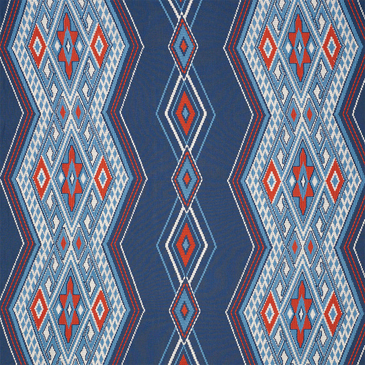 Bayeta Embroidery Blue & Red 78150 by Schumacher Designer Fabric TRUE WEST See Sample INDIA - </p><p>Repeat: Horizontal: 26 1/4" (67CM) and Vertical: 15 1/2" (39CM) 54" (137CM) - Swanky Fabrics -