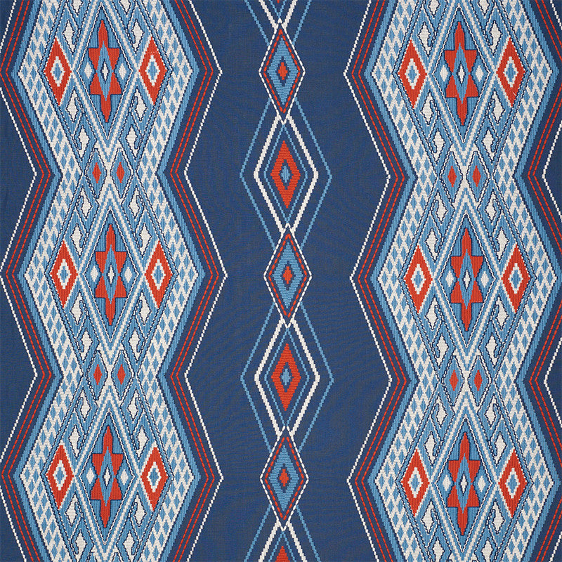 Bayeta Embroidery Blue & Red 78150 by Schumacher Designer Fabric TRUE WEST LINEN 70% POLYESTER 30% INDIA </p><p>Repeat: Horizontal: 26 1/4" (67CM) and Vertical: 15 1/2" (39CM) 54 - Swanky Fabrics -