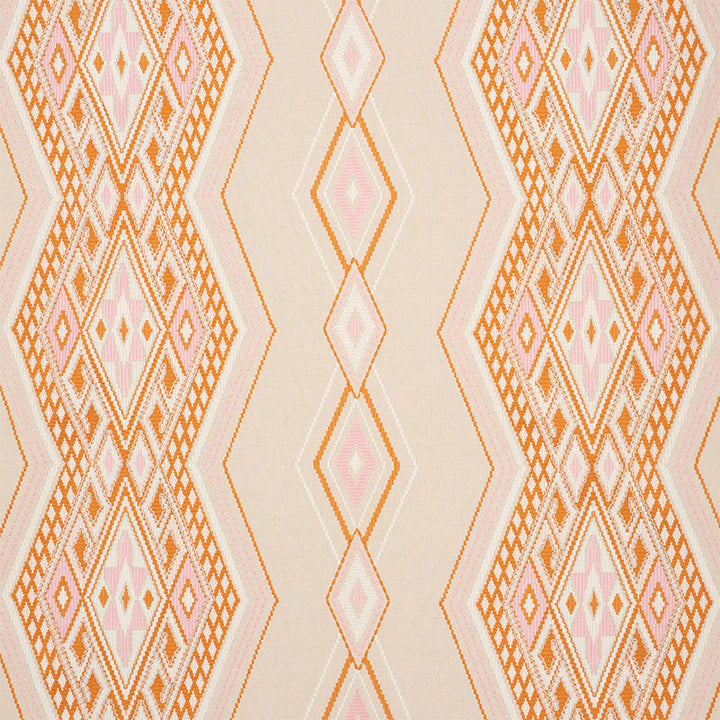 Bayeta Embroidery Pink & Orange 78151 by Schumacher Designer Fabric TRUE WEST See Sample INDIA - </p><p>Repeat: Horizontal: 26 1/4" (67CM) and Vertical: 15 1/2" (39CM) 54" (137CM) - Swanky Fabrics -