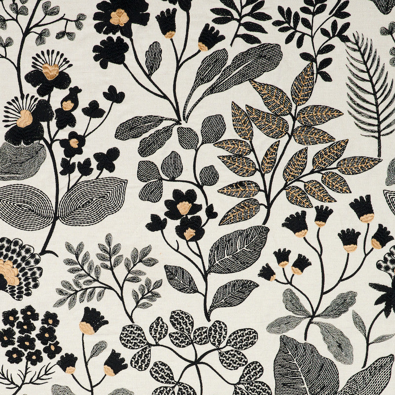 Emaline Embroidery Black 78312 by Schumacher Fabric EXQUISITE EMBROIDERIES See Sample INDIA - </p><p>Repeat: Horizontal: 24 3/4" (63CM) and Vertical: 29 1/2" (75CM) 49" - Fabric Carolina -