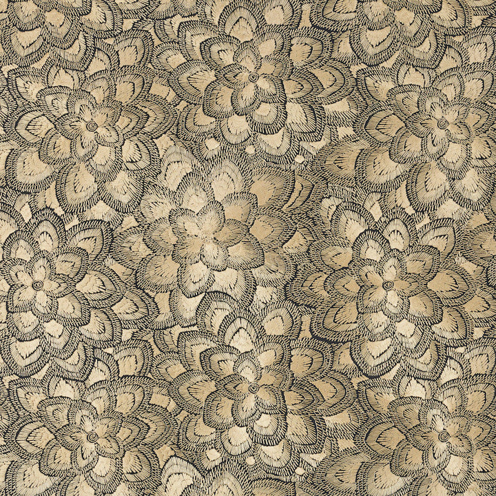 Lotus Embroidery Gold 78340 by Schumacher Designer Fabric EXQUISITE EMBROIDERIES LINEN 60% COTTON 40% INDIA </p><p>Repeat: Horizontal: 16 3/4" (43CM) and Vertical: 15" (38CM) 51.5 - Swanky Fabrics -
