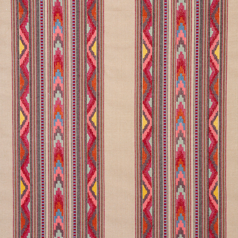 Zarzuela Stripe Embroidery Multi 78392 by Schumacher Fabric EXQUISITE EMBROIDERIES See Sample INDIA - </p><p>Repeat: Horizontal: 13 1/4" (34CM) and Vertical: 7 7/8" (20CM) 53" - Fabric Carolina -
