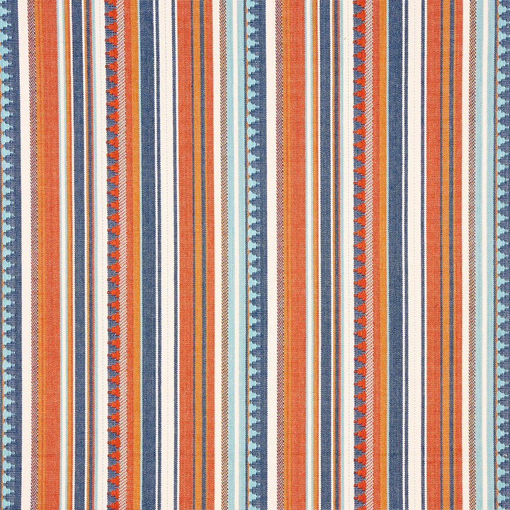Zuni Stripe Blue & Orange 78730 by Schumacher Fabric TRUE WEST COTTON 100% INDIA MARTINDALE 30,000 </p><p>Repeat: Horizontal: 14 1/2" (37CM) and Vertical: 4" (10CM) 54.75 - Fabric Carolina -