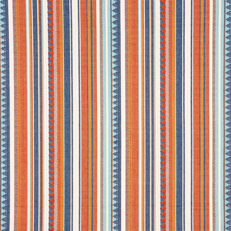 Zuni Stripe Blue & Orange 78730 by Schumacher Designer Fabric TRUE WEST COTTON 100% INDIA MARTINDALE 30,000 </p><p>Repeat: Horizontal: 14 1/2" (37CM) and Vertical: 4" (10CM) 54.75 - Swanky Fabrics -