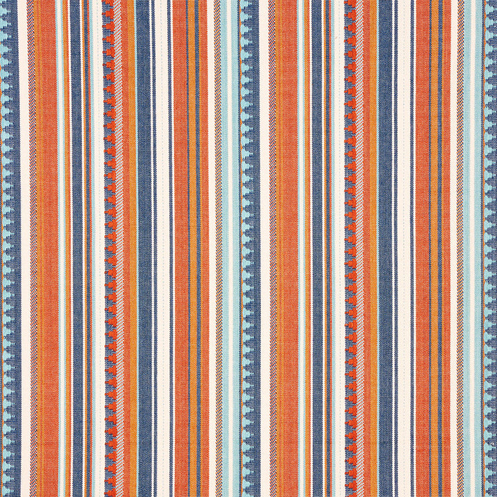 Zuni Stripe Blue & Orange 78730 by Schumacher Designer Fabric TRUE WEST See Sample INDIA - </p><p>Repeat: Horizontal: 14 1/2" (37CM) and Vertical: 4" (10CM) 54 3/4" (139CM) - Swanky Fabrics -
