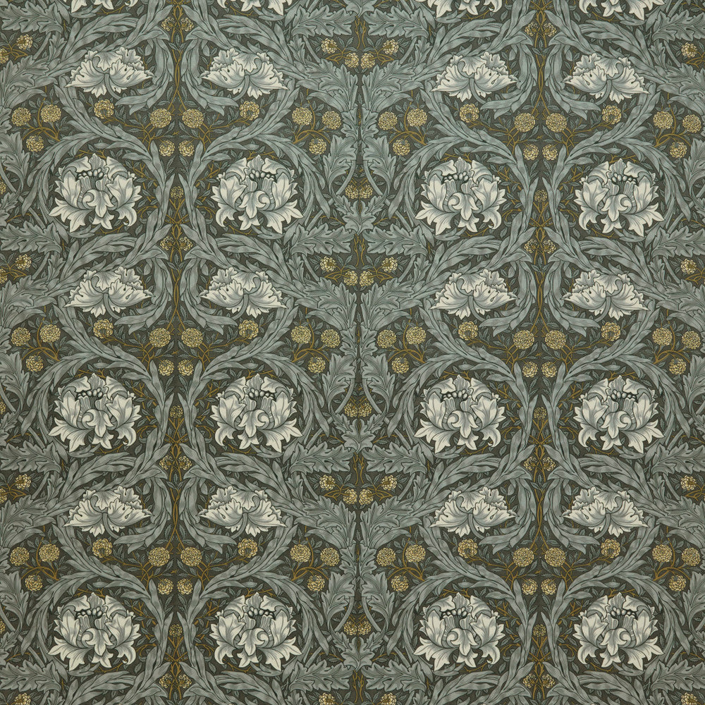 7877 African Marigold Velvet 2 Steel by Wmah Fabric Wmah Fabric 7877 African Marigold Velvet 2 SteelFabric William Morris At Home Kelmscott Gardens Vol 2 100%Pol Turkey </p><p>Repeat: H: 27.125, V: 4.75 54 in - Fabric Carolina -