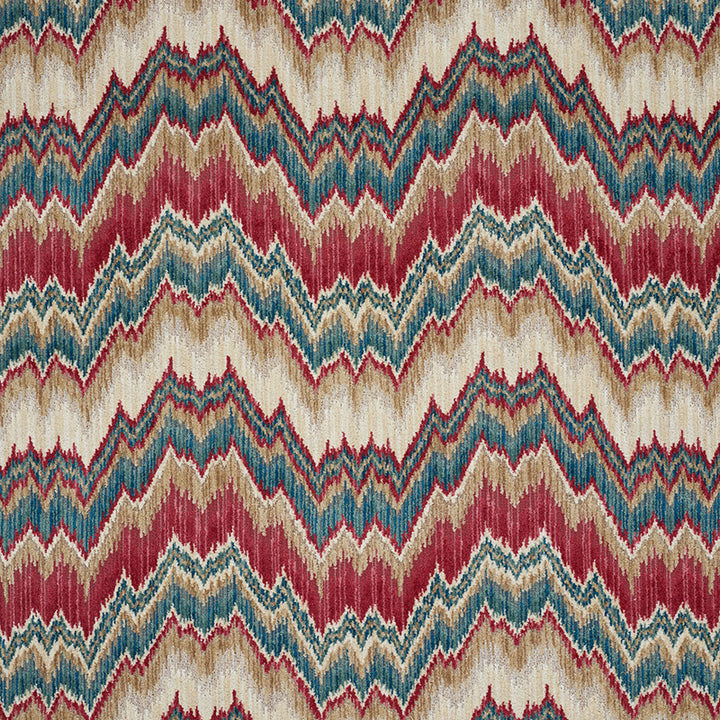 Bezique Flamestitch Velvet Red & Peacock 78790 by Schumacher Fabric CUT & PATTERNED VELVETS VISCOSE 86% COTTON 7% BELGIUM MARTINDALE 8,000 </p><p>Repeat: Horizontal: 13 1/2" (34CM) and Vertical: 14 1/4" (36CM) 53.75 - Fabric Carolina -