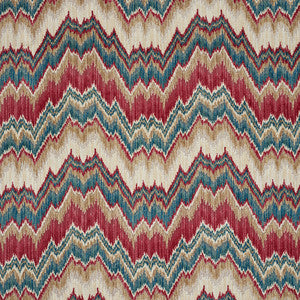 Bezique Flamestitch Velvet Red & Peacock 78790 by Schumacher Fabric