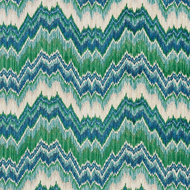 Bezique Flamestitch Velvet Blue & Green 78791 by Schumacher Fabric CUT & PATTERNED VELVETS See Sample BELGIUM MEDIUM DURABILITY </p><p>Repeat: Horizontal: 13 1/2" (34CM) and Vertical: 14 1/4" (36CM) 53 3/4" (137CM) - Fabric Carolina -
