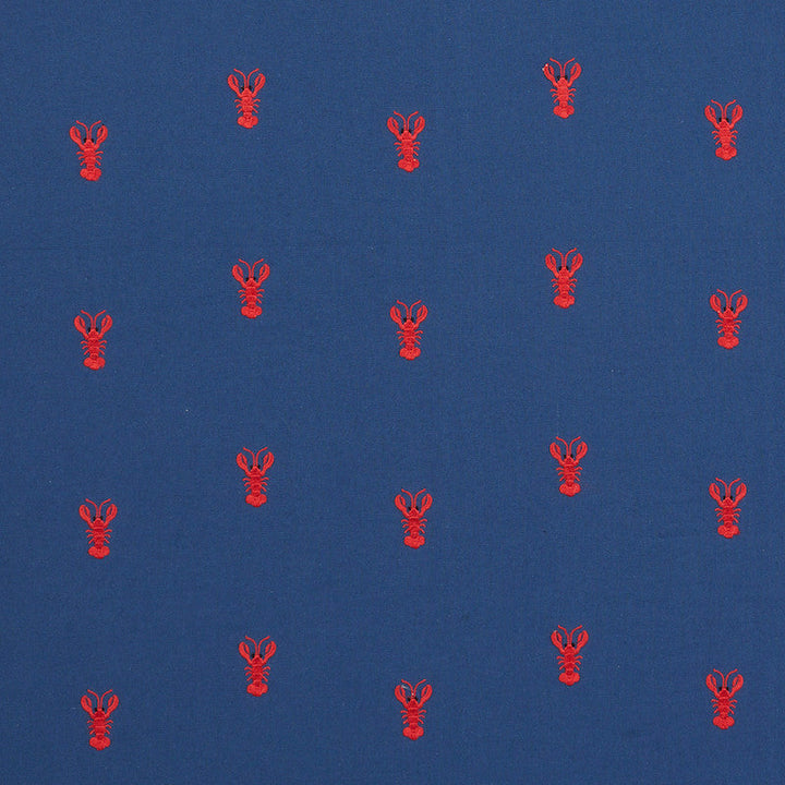 Lobster Embroidery Navy 78800 by Schumacher Designer Fabric EXQUISITE EMBROIDERIES COTTON 100% INDIA </p><p>Repeat: Horizontal: 8 1/2" (22CM) and Vertical: 5 1/8" (13CM) 57.5 - Swanky Fabrics -