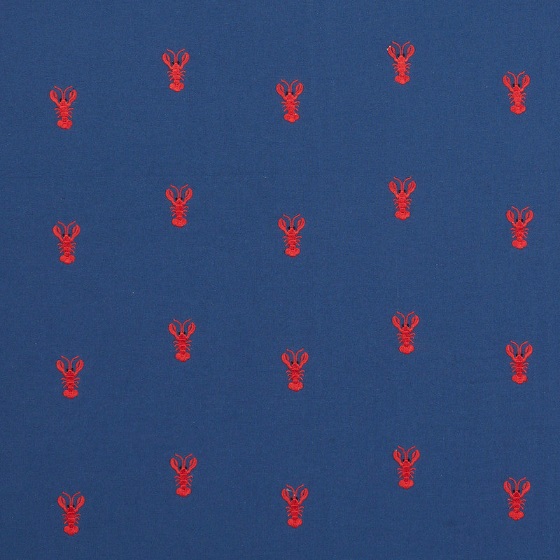 Lobster Embroidery Navy 78800 by Schumacher Designer Fabric EXQUISITE EMBROIDERIES See Sample INDIA - </p><p>Repeat: Horizontal: 8 1/2" (22CM) and Vertical: 5 1/8" (13CM) 57 1/2" - Swanky Fabrics -