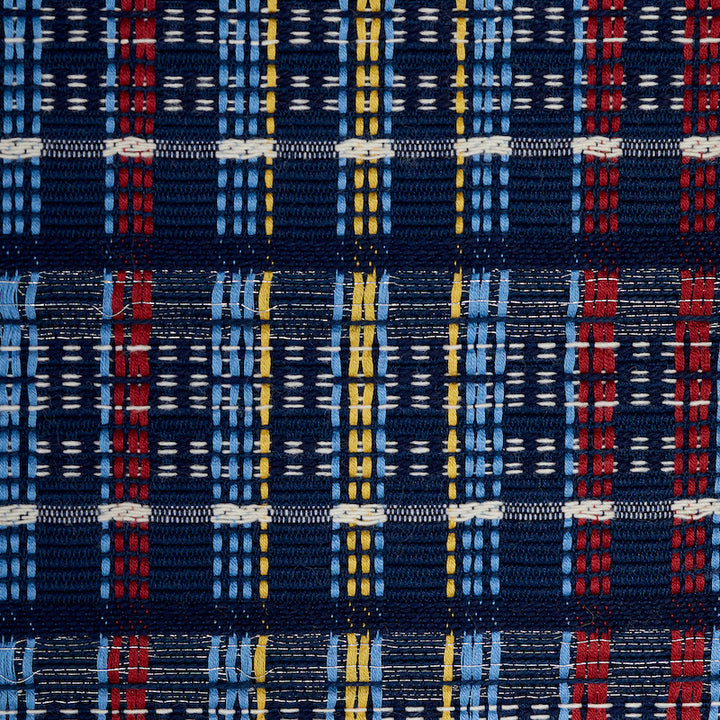 Zealand Check Navy Multi 79072 by Schumacher Fabric SCANDINAVIAN MODERN COTTON 97% ZARI 3% INDIA </p><p>Repeat: Horizontal: 13 5/8" (35CM) and Vertical: 1 1/2" (4CM) 54 - Fabric Carolina -