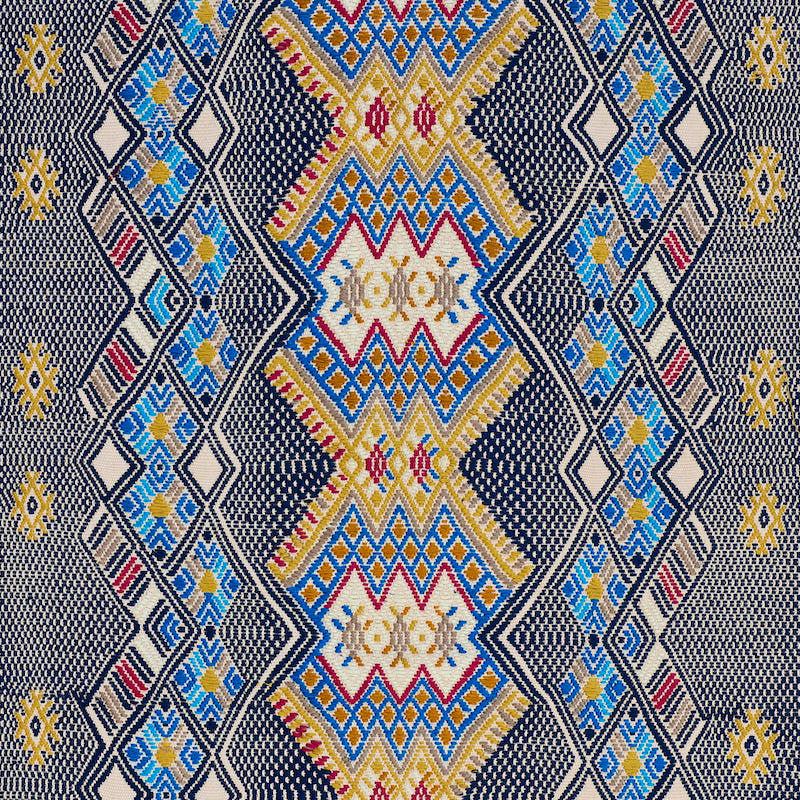 Kaya Hand Woven Brocade Blue 79260 by Schumacher Designer Fabric A RUM FELLOW BROCADES COTTON 100% GUATEMALA </p><p>Repeat: Horizontal: 19" (48CM) and Vertical: 7" (18CM) 19 - Swanky Fabrics -