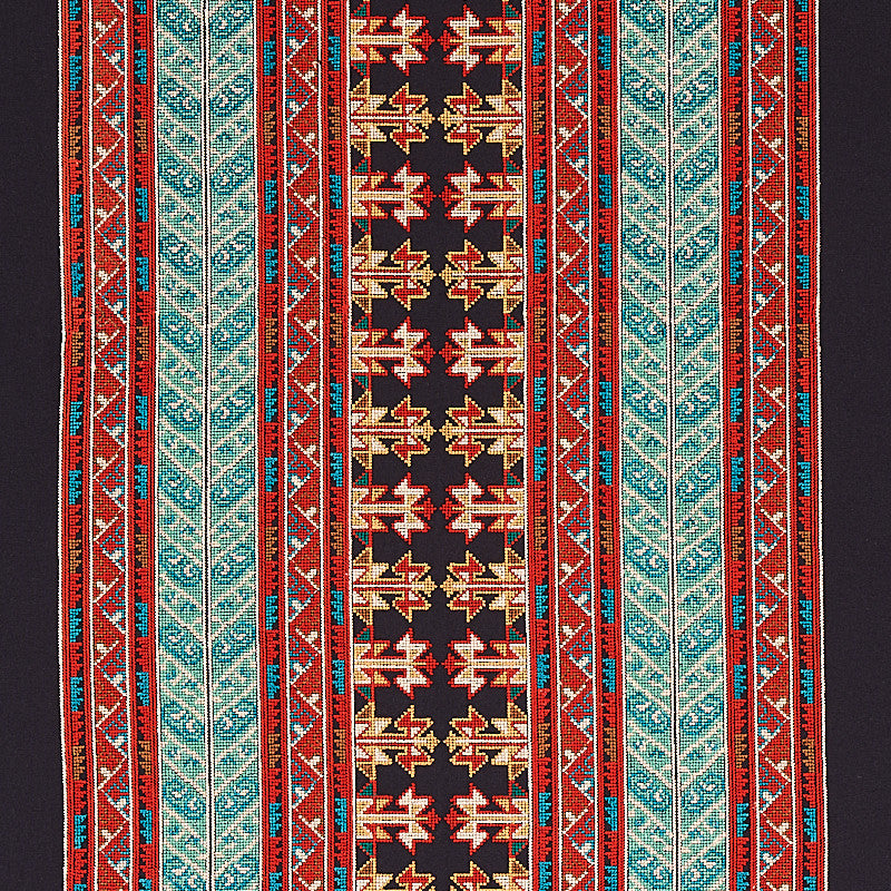 Vinka Embroidery Red & Black 79621 by Schumacher Designer Fabric BOHEMIA COTTON 52% RAYON 48% INDIA </p><p>Repeat: Horizontal: 26 1/2" (67CM) and Vertical: 7 7/8" (20CM) 53 - Swanky Fabrics -